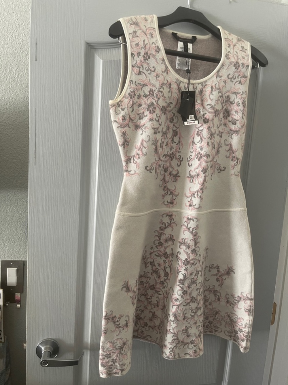 BCBGMaxAzria Cream Midi Dress with Pink Floral Scrolls